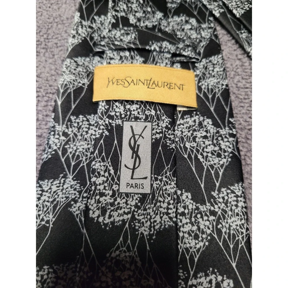 Yves Saint Laurent Men's Necktie Black Floral Silk 3.75